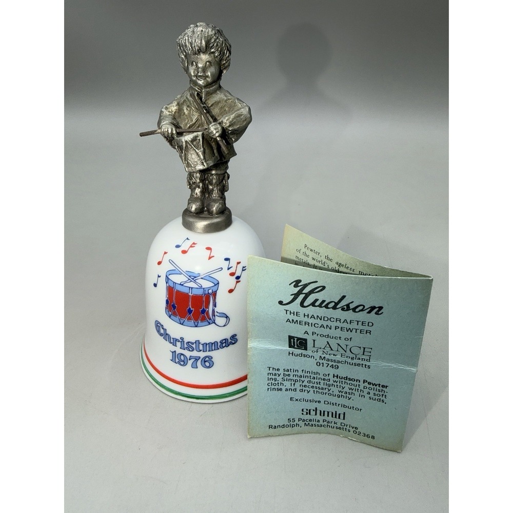 Vintage 1976 Hudson Pewter Schmid Christmas Bell Drummer Boy Porcelain